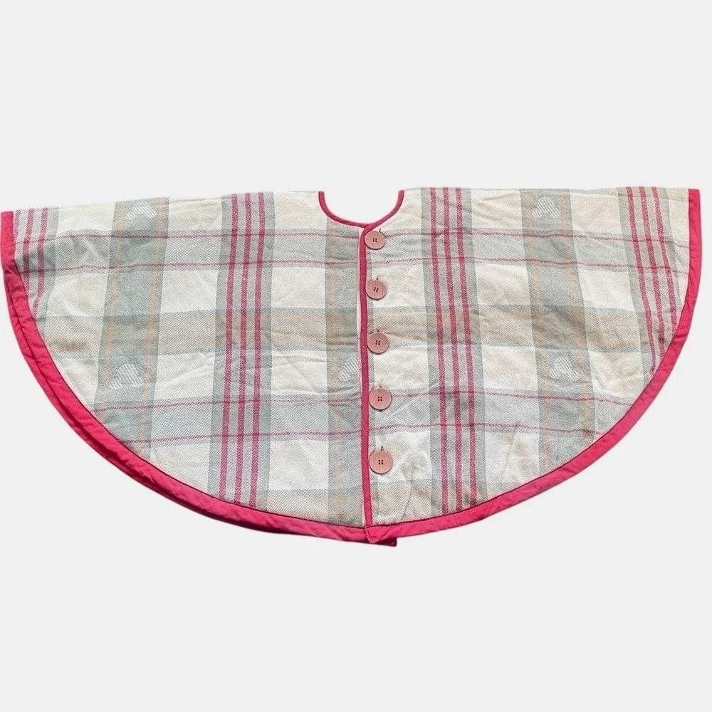 Disney Mickey Mouse Plaid Quilted Christmas Tree Skirt‎ Red Gray 52 Inch Button